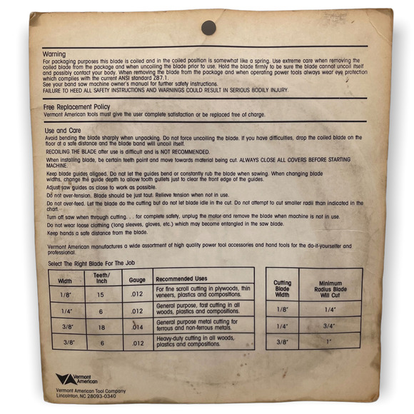 Vermont American  3/8" X 59-1/2" Bandsaw Blade General Purpose - Picture 2 of 2